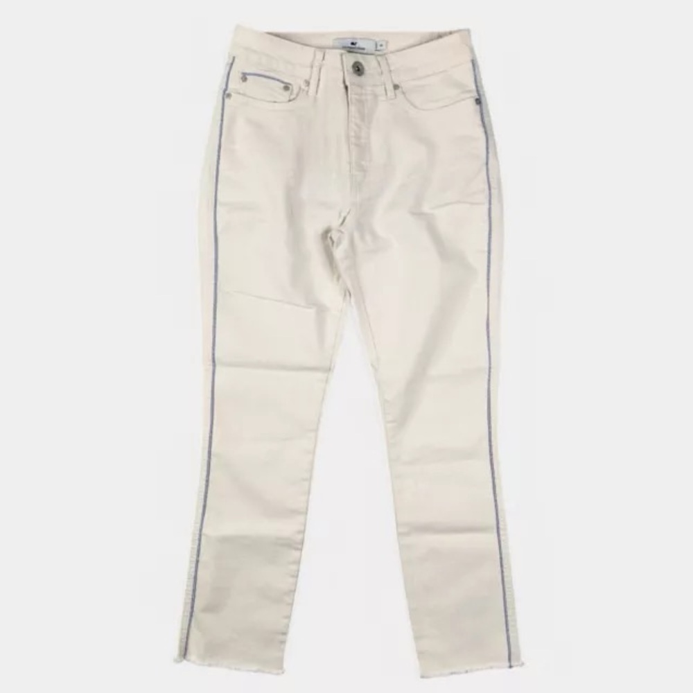 Vineyard Vines Womens High Rise Straight Crop 28 Ivory Jamie Patch Pocket Jeans